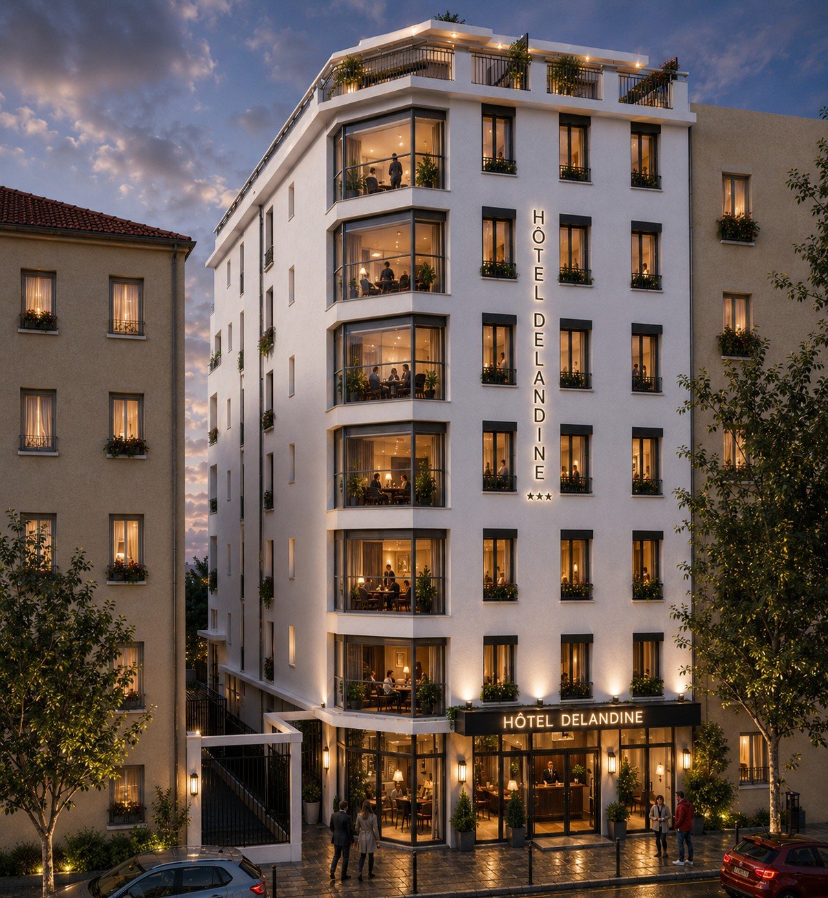 Perspective de l'Hôtel Delandine, façade rénovée